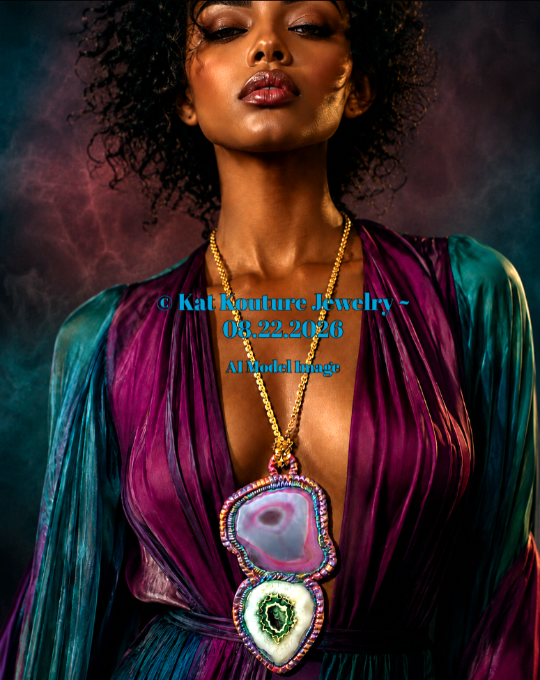 Pink & Green Druzy Agate Sculpted Pendant - Bold Luxury Couture