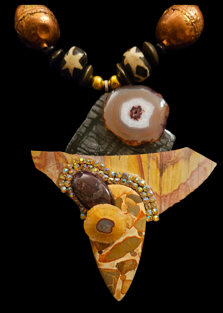 Earth Tone Mixed Jasper Slab & Gemstone Pendant - African Inspired Luxury Beads