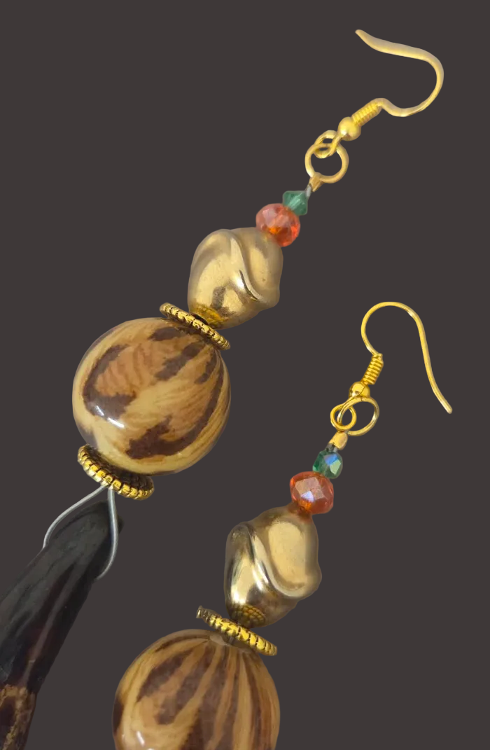 Wild Leopard & Buffalo Teeth Extra Long Pierced Earrings