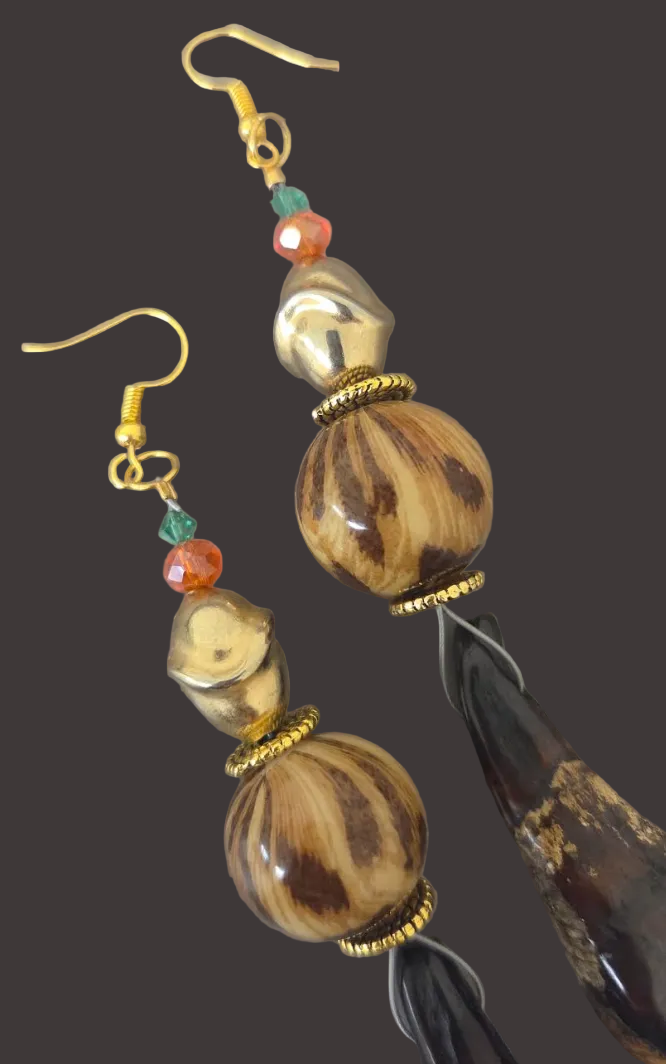 Wild Leopard & Buffalo Teeth Extra Long Pierced Earrings