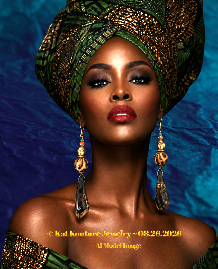 Wild Leopard & Buffalo Teeth Extra Long Pierced Earrings - African