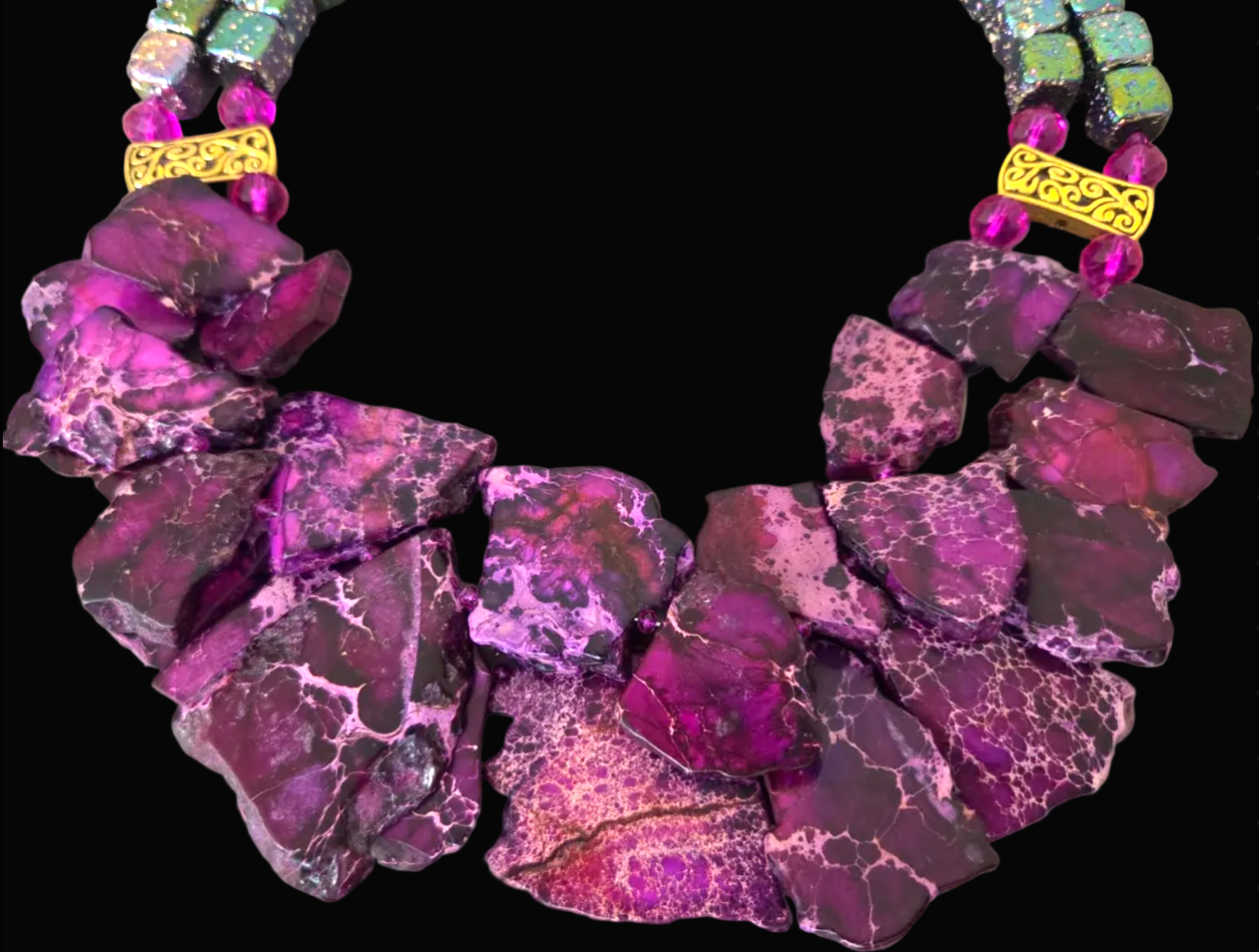 Purple Sediment Slab & Titanium Rainbow Quartz Necklace & Earring Set