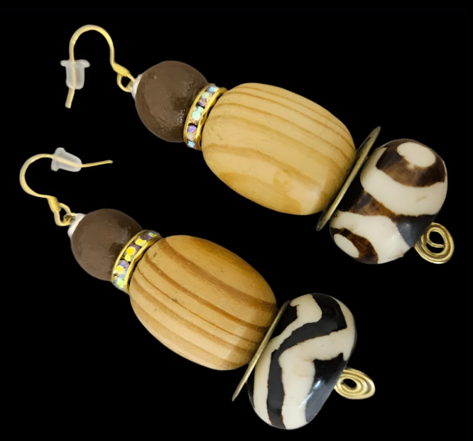 Earthy African Inspired Beaded Dangle Pierced Earrings - Wild Exotic