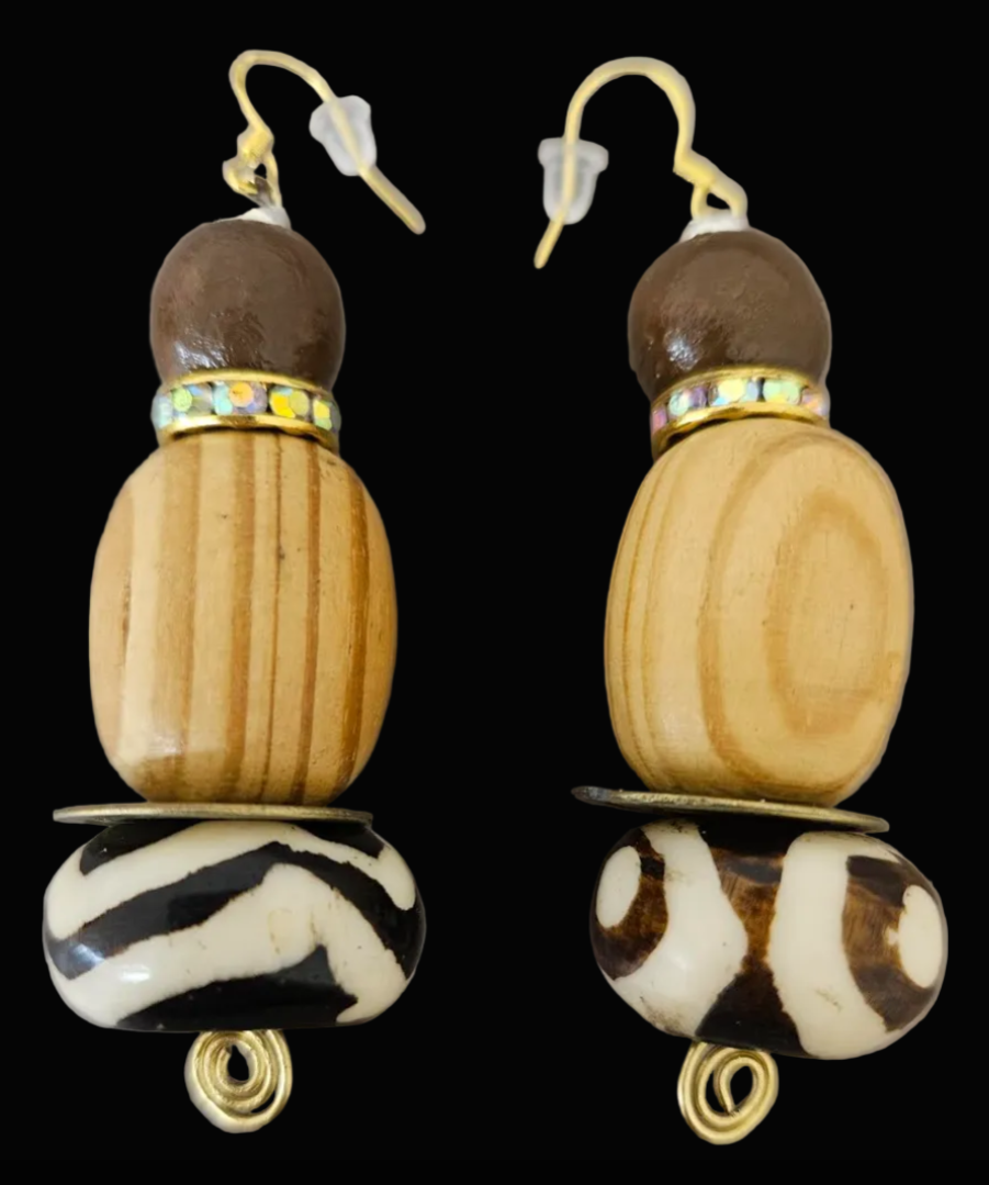 Earthy African Inspired Beaded Dangle Pierced Earrings - Wild Exotic