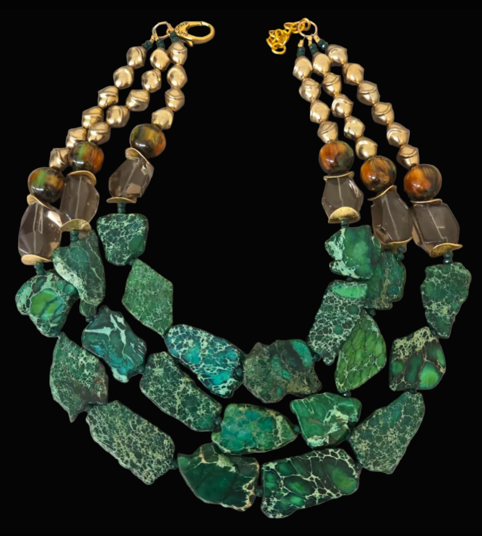 Green Resin Slab Beaded Dangle Pierced Earrings - Autumn Wardrobe