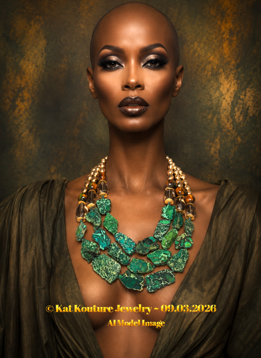 Green Sea Sediment Slab, Smoky Quartz & Brass Statement Chest Piece