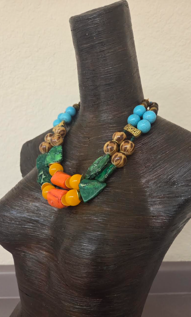 Colorful Mixed Media Beaded Two Strand Statement Necklace - Business
