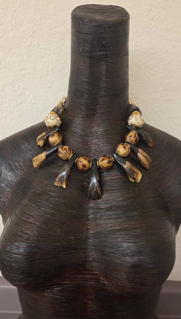 Leopard & Stained Buffalo Incisor Teeth Tribal Necklace - Androgynous