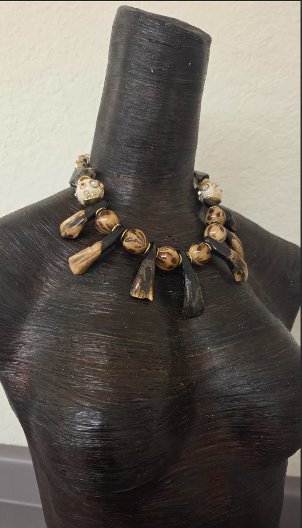 Leopard & Stained Buffalo Incisor Teeth Tribal Necklace - Androgynous