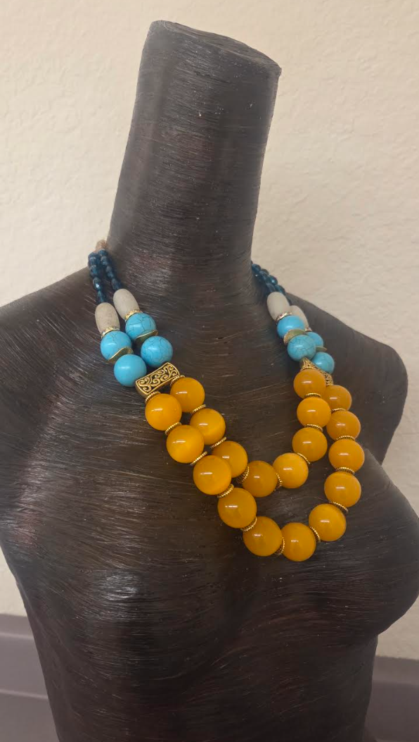 Double Strand Yellow Tiger's Eye & Mixed Media Beaded Necklace - Bold