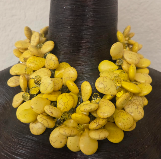 Yellow Briolette Teardrop & Crystal Statement Necklace - Bold OOAK