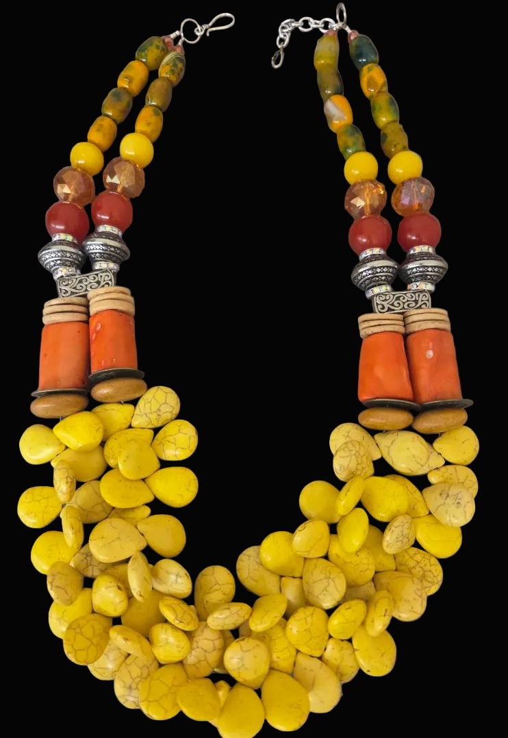 Bold & Chunky Yellow Gemstone and Oversized Peach Coral Chest Piece