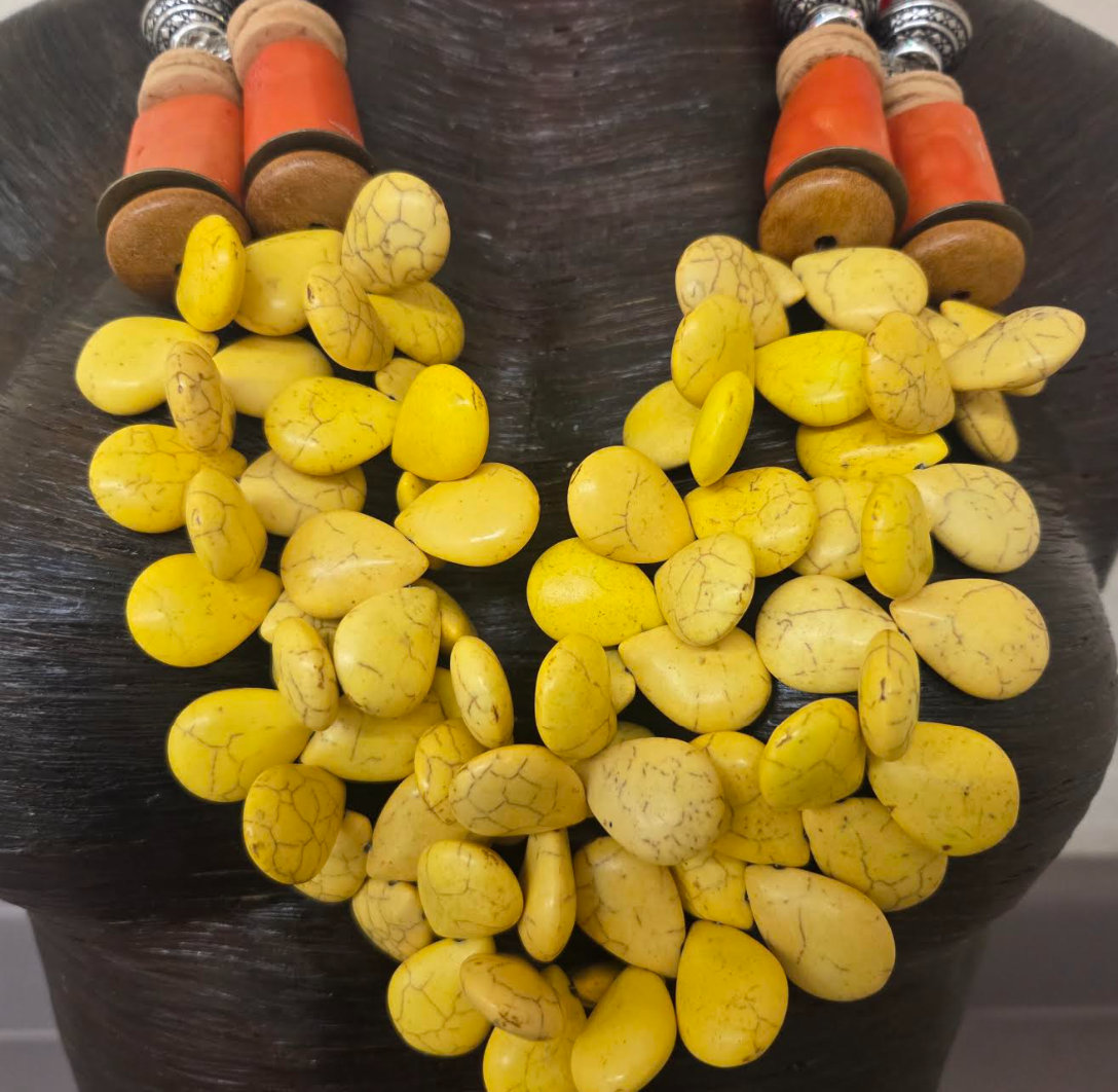 Bold & Chunky Yellow Gemstone and Oversized Peach Coral Chest Piece