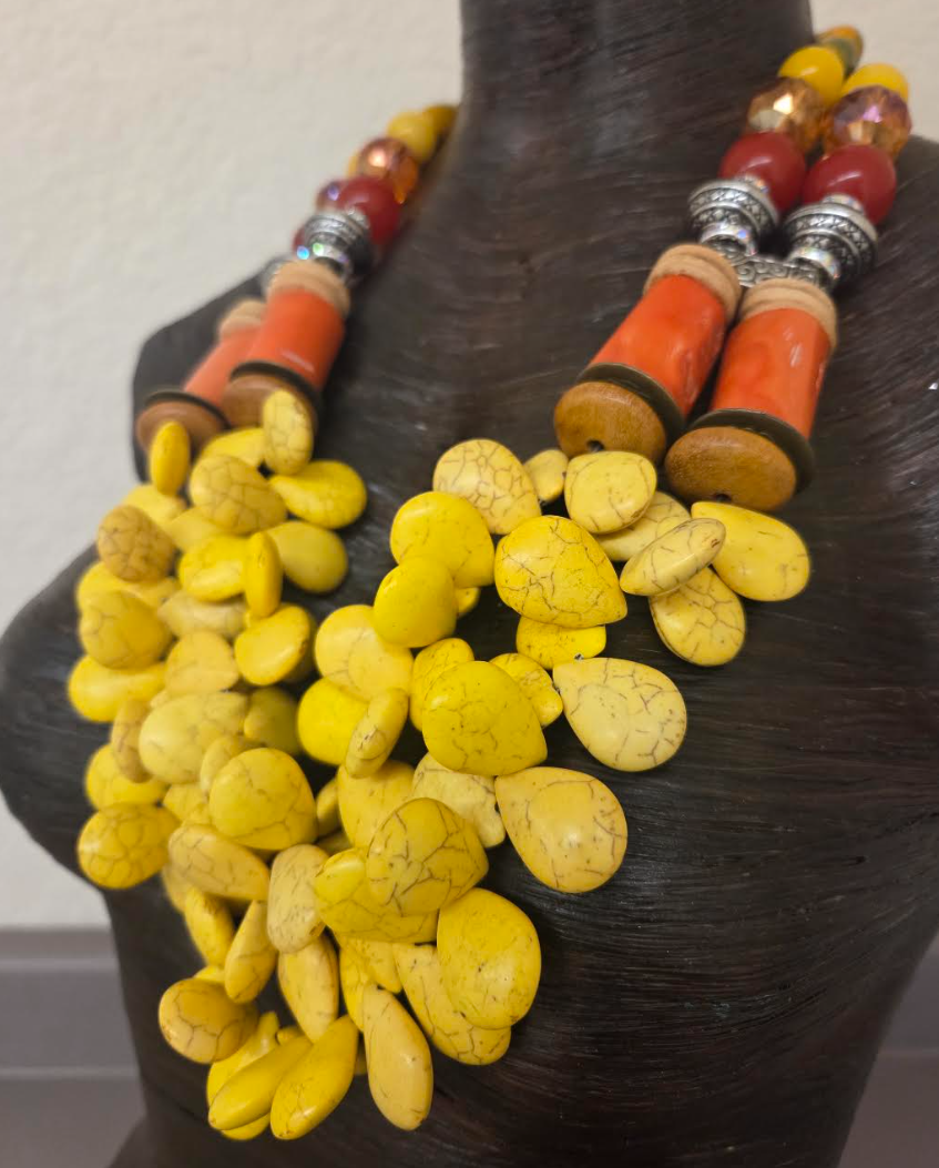 Bold & Chunky Yellow Gemstone and Oversized Peach Coral Chest Piece