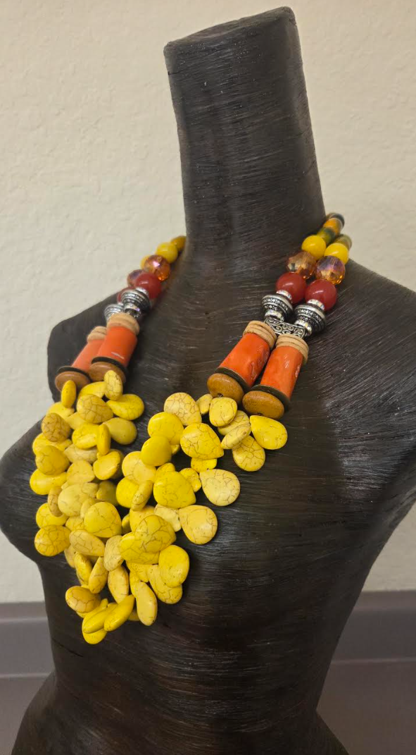 Bold & Chunky Yellow Gemstone and Oversized Peach Coral Chest Piece