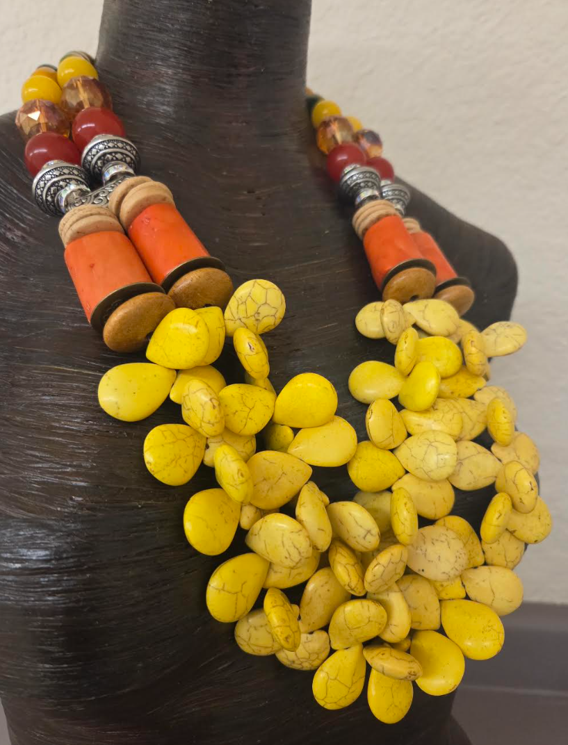 Bold & Chunky Yellow Gemstone and Oversized Peach Coral Chest Piece