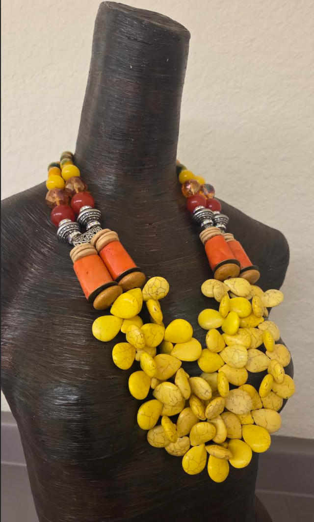 Bold & Chunky Yellow Gemstone and Oversized Peach Coral Chest Piece