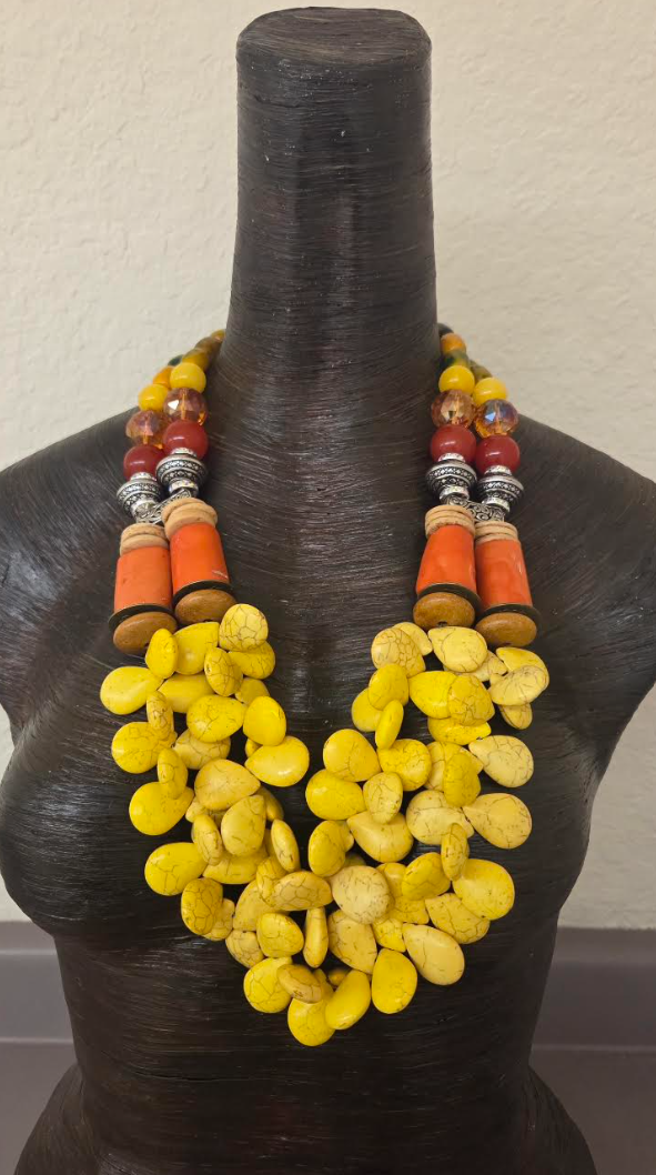 Bold & Chunky Yellow Gemstone and Oversized Peach Coral Chest Piece