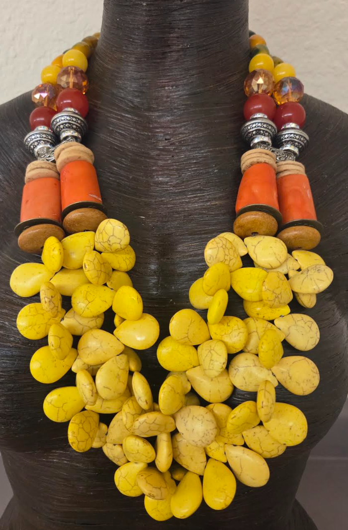 Bold & Chunky Yellow Gemstone and Oversized Peach Coral Chest Piece