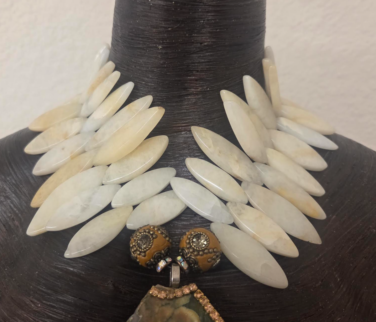 Rainforest Jasper Slab with Orange Druzy Agate Pendant Chest Piece
