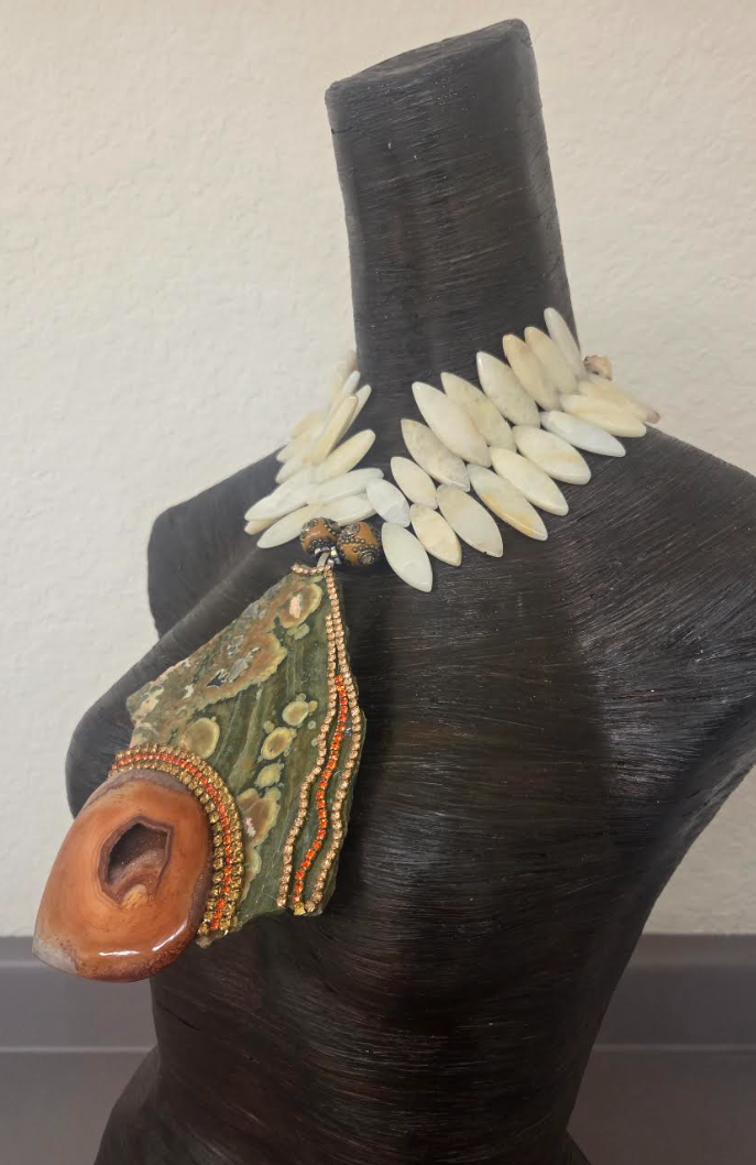 Rainforest Jasper Slab with Orange Druzy Agate Pendant Chest Piece
