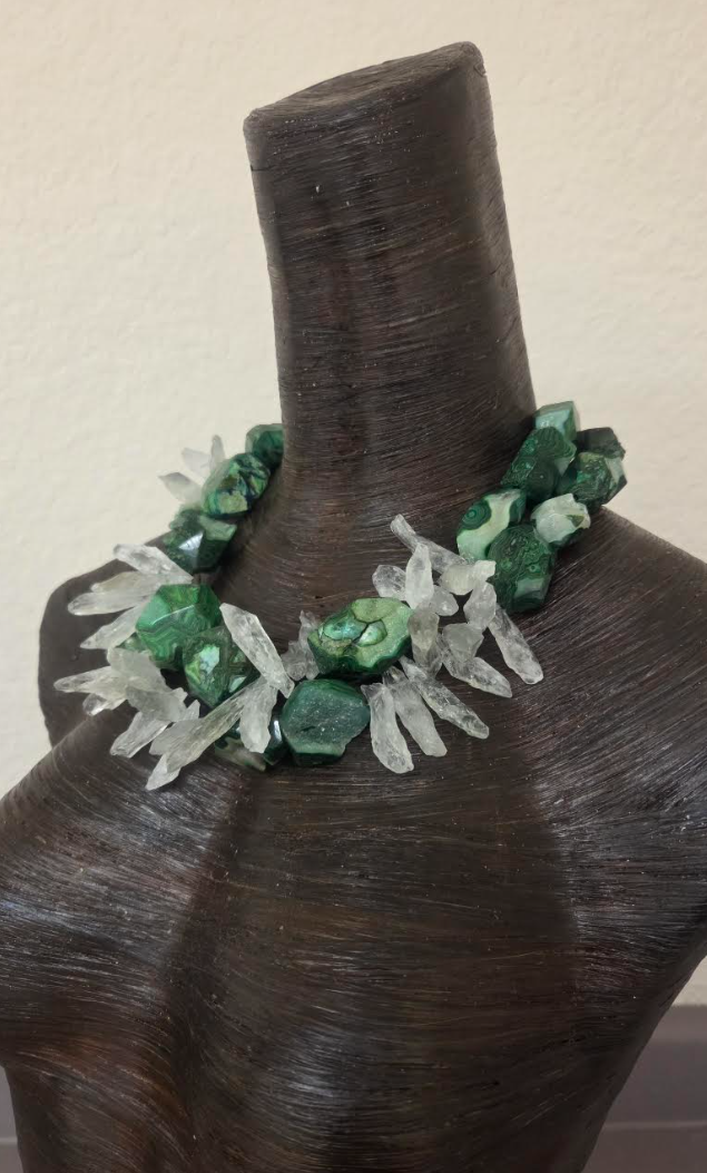 Green Crazy Lace Druzy Agate & Rough Quartz Shard Statement Necklace