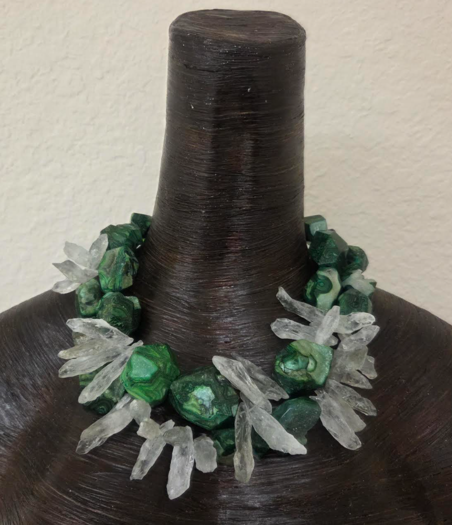Green Crazy Lace Druzy Agate & Rough Quartz Shard Statement Necklace