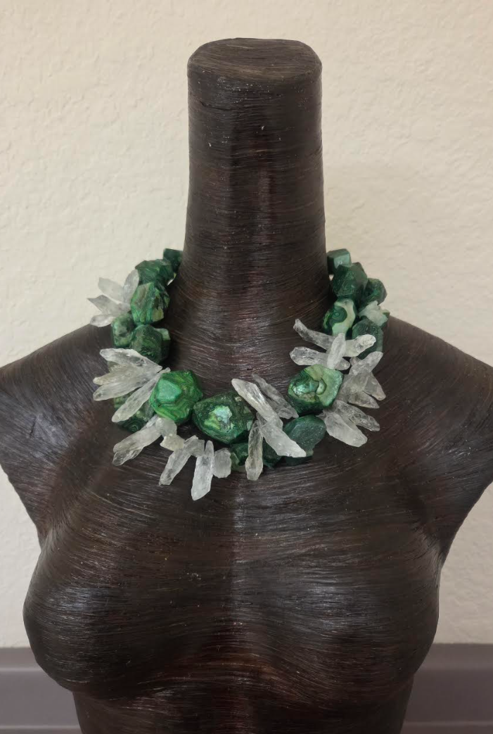 Green Crazy Lace Druzy Agate & Rough Quartz Shard Statement Necklace
