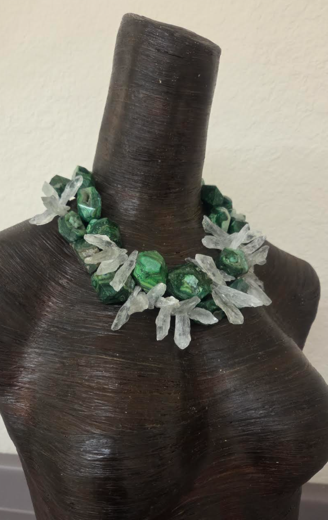 Green Crazy Lace Druzy Agate & Rough Quartz Shard Statement Necklace