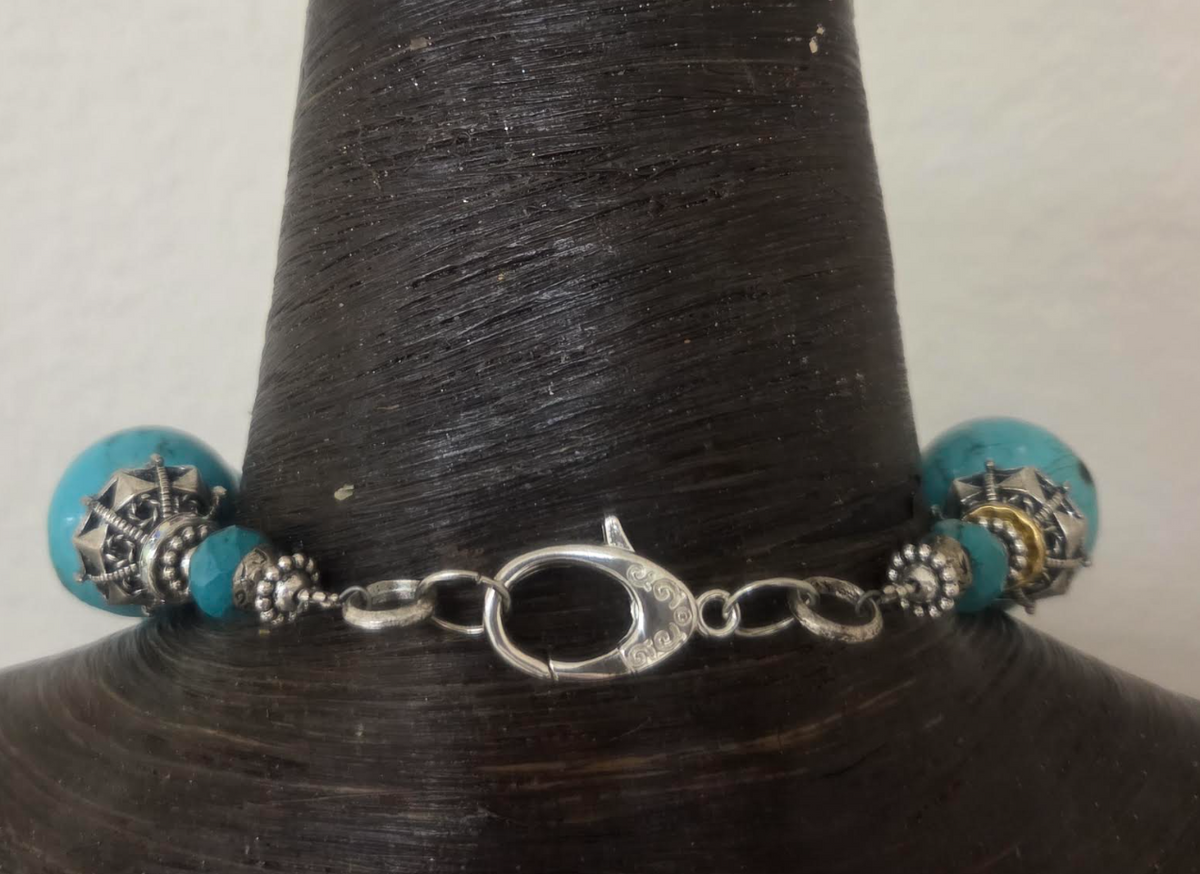 Blue Magnesite Rondelle Tribal Statement Necklace with Dragon Pendant