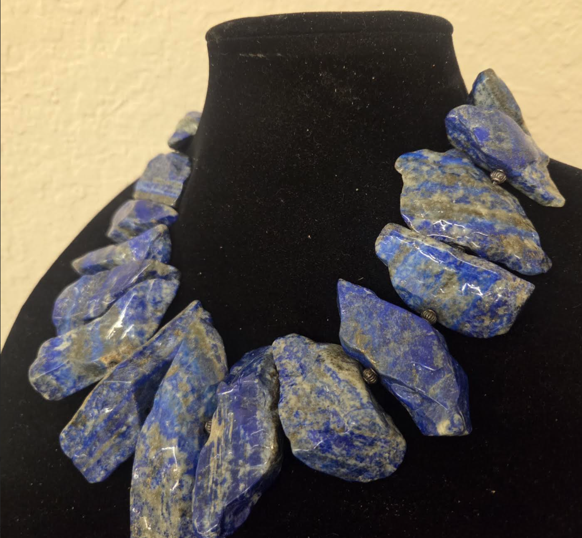 Freeform Irregular Lapis Lazuli Gemstone Statement Necklace - Bold OOAK