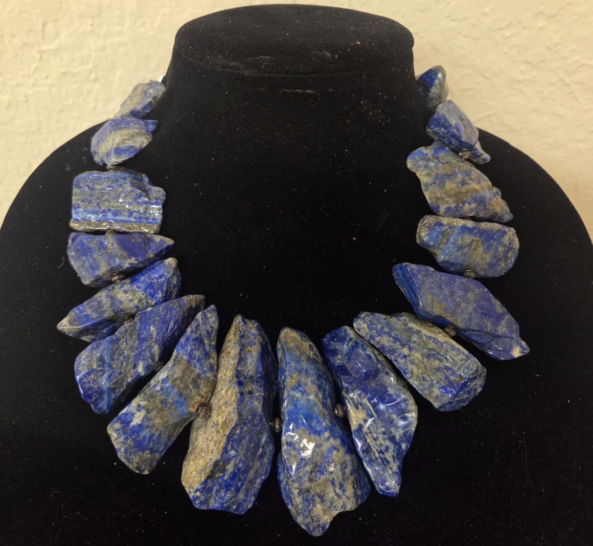Freeform Irregular Lapis Lazuli Gemstone Statement Necklace - Bold OOAK