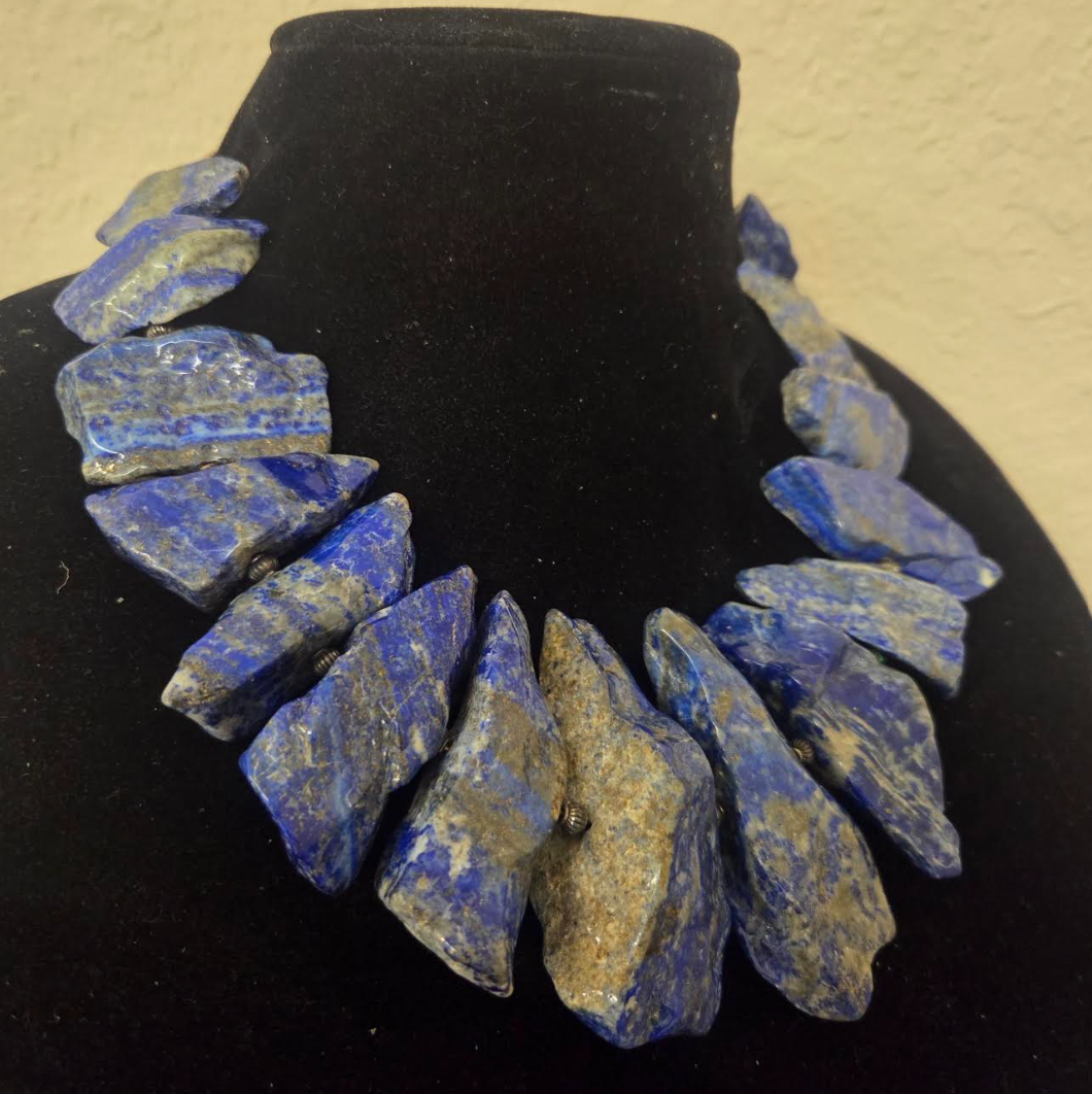 Freeform Irregular Lapis Lazuli Gemstone Statement Necklace - Bold OOAK