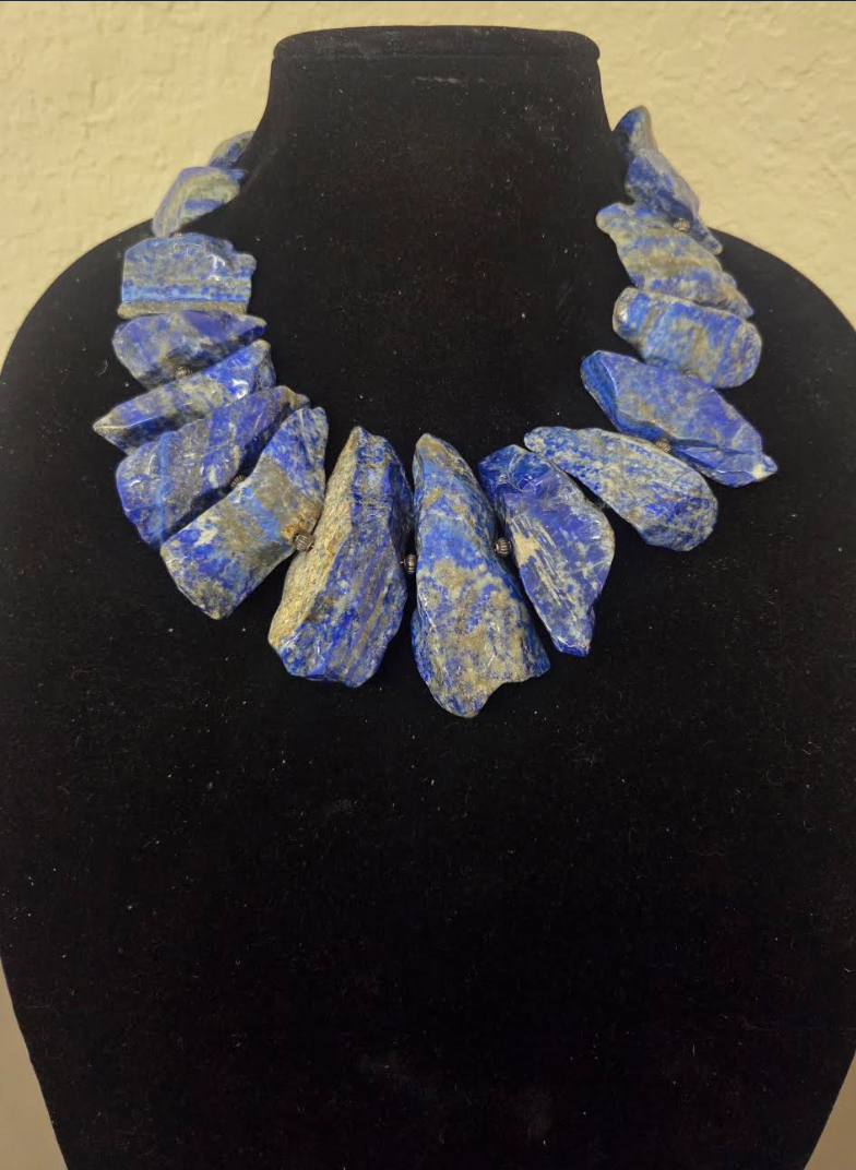 Freeform Irregular Lapis Lazuli Gemstone Statement Necklace - Bold OOAK
