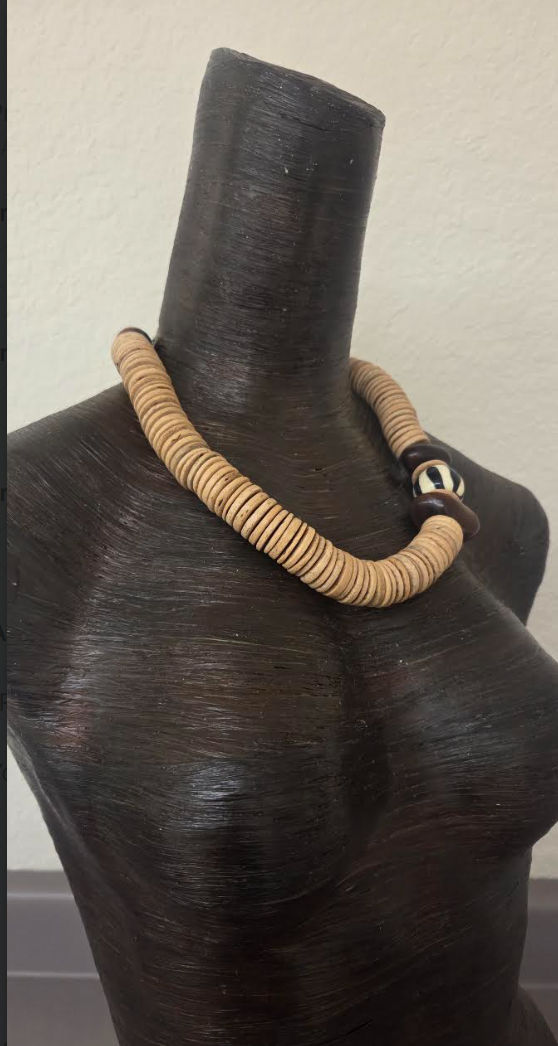 Coconut Slice Statement Necklace With African Bead Accents - Unisex