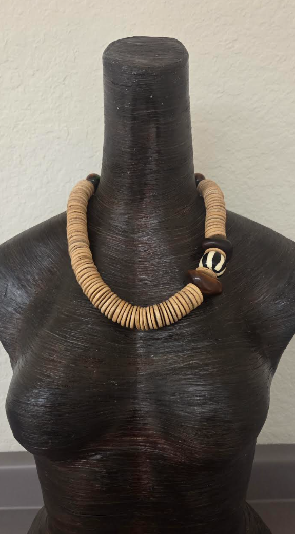 Coconut Slice Statement Necklace With African Bead Accents - Unisex