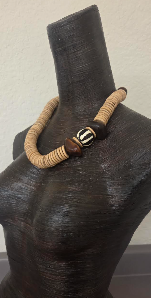 Coconut Slice Statement Necklace With African Bead Accents - Unisex