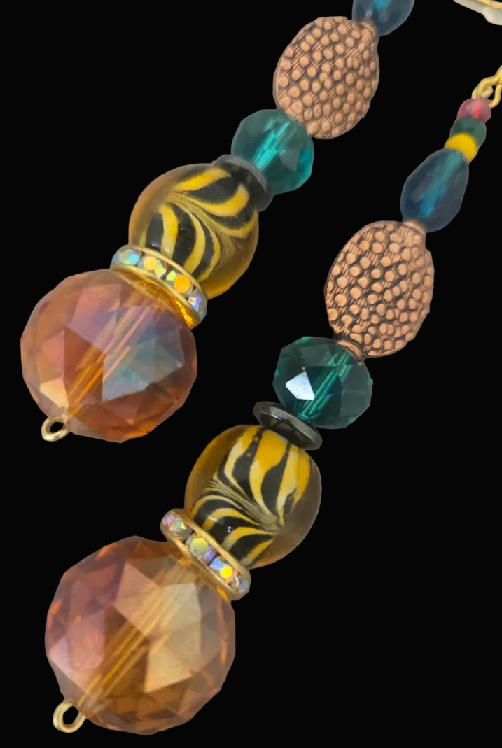 Exotic Animal Print Beaded Lamp Work  Shoulder Duster Earrings - OOAK
