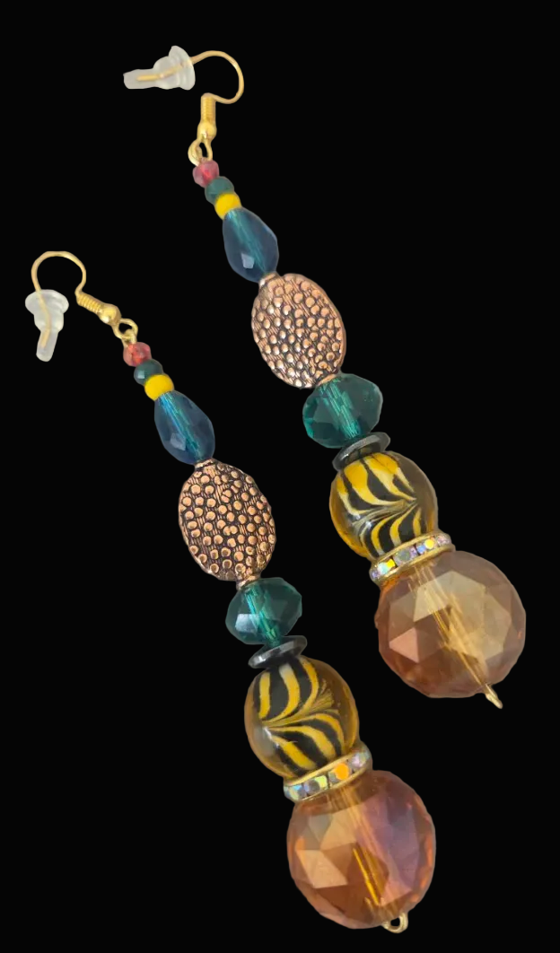 Exotic Animal Print Beaded Lamp Work  Shoulder Duster Earrings - OOAK