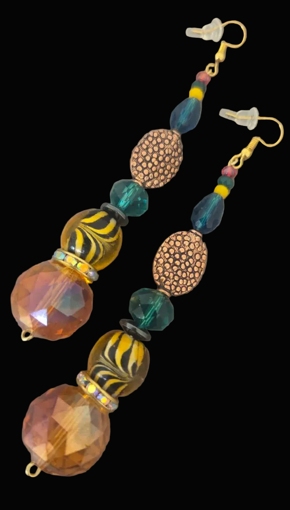 Exotic Animal Print Beaded Lamp Work  Shoulder Duster Earrings - OOAK