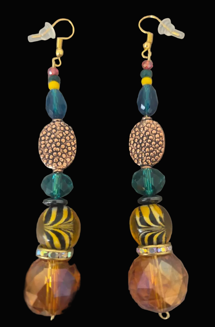 Exotic Animal Print Beaded Lamp Work  Shoulder Duster Earrings - OOAK