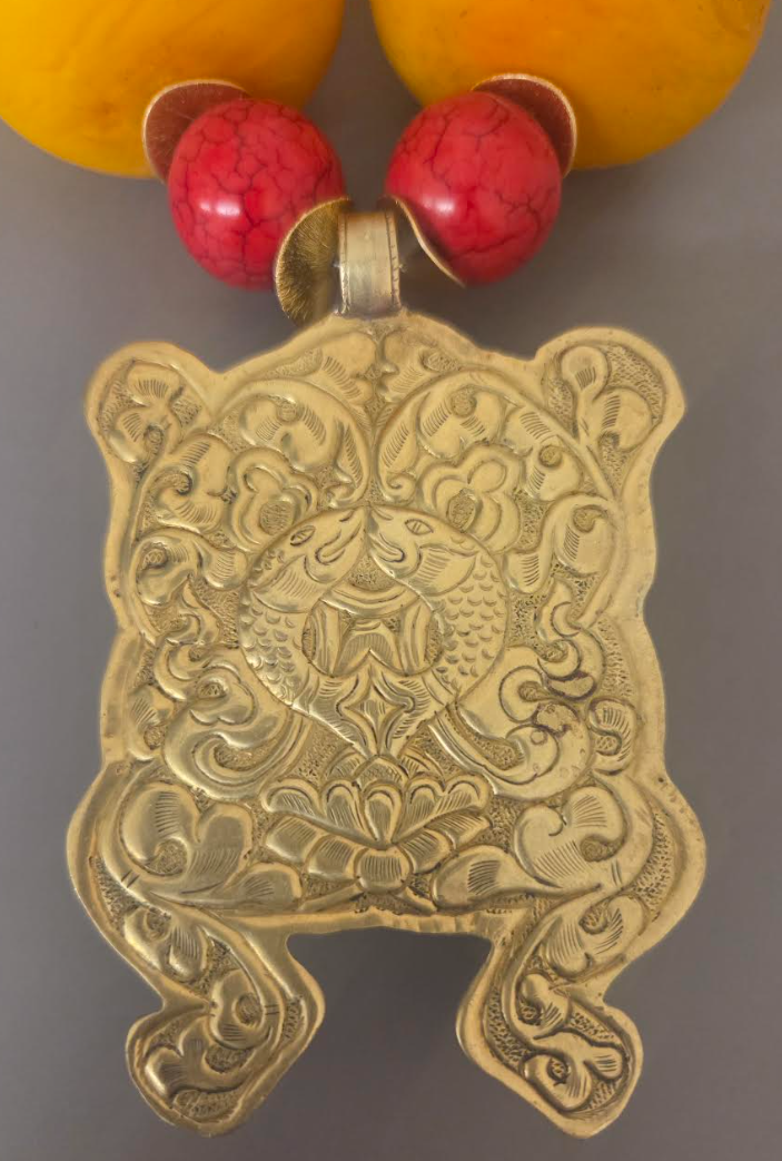 Orange Moroccan Resin Beaded Tribal Statement Necklace & Frog Pendant