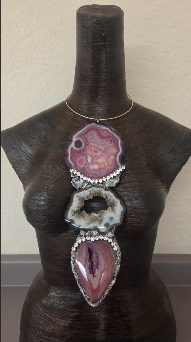 Red, Pink & Black Druzy Agate Gemstone Totem Pendant - Androgynous