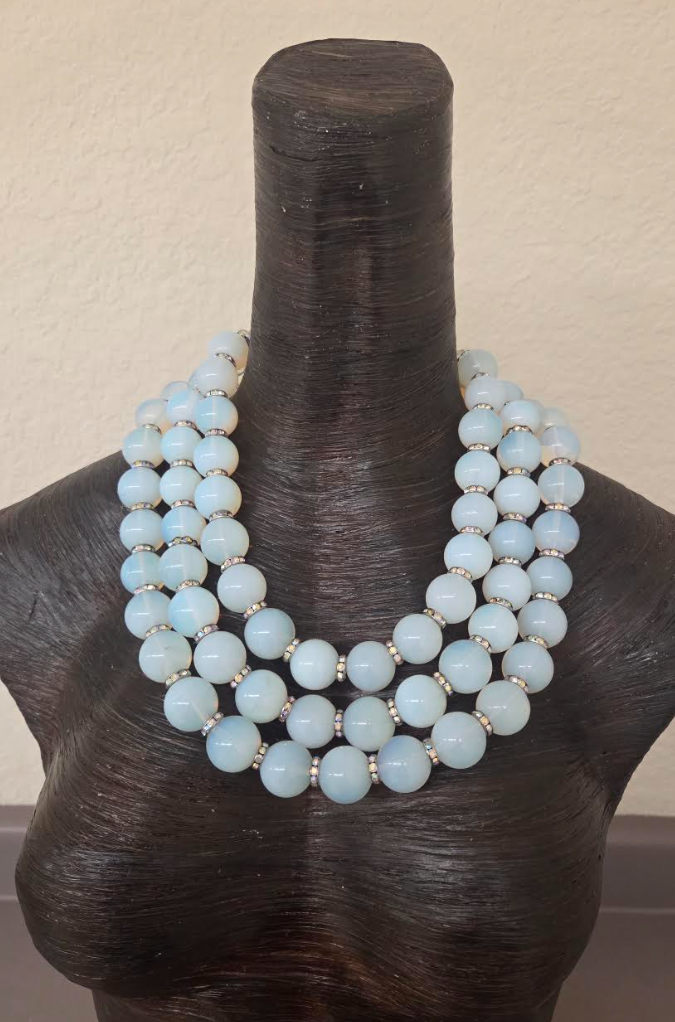 Opalescent Multi-Strand Statement Necklace W/Rhinestone Pendant - Luxe