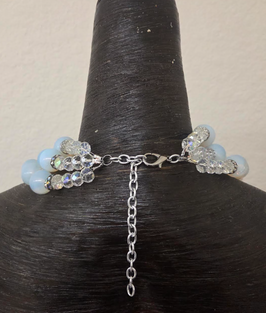 Opalescent Multi-Strand Statement Necklace W/Rhinestone Pendant - Luxe