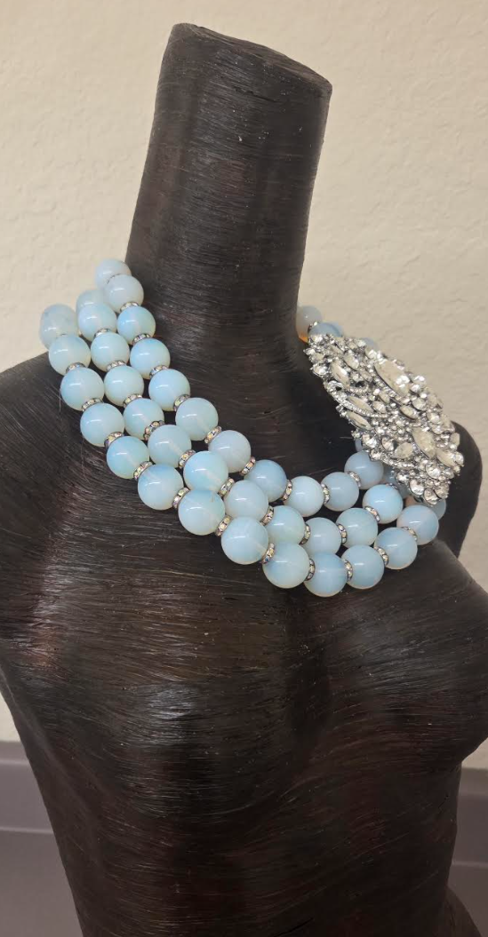 Opalescent Multi-Strand Statement Necklace W/Rhinestone Pendant - Luxe