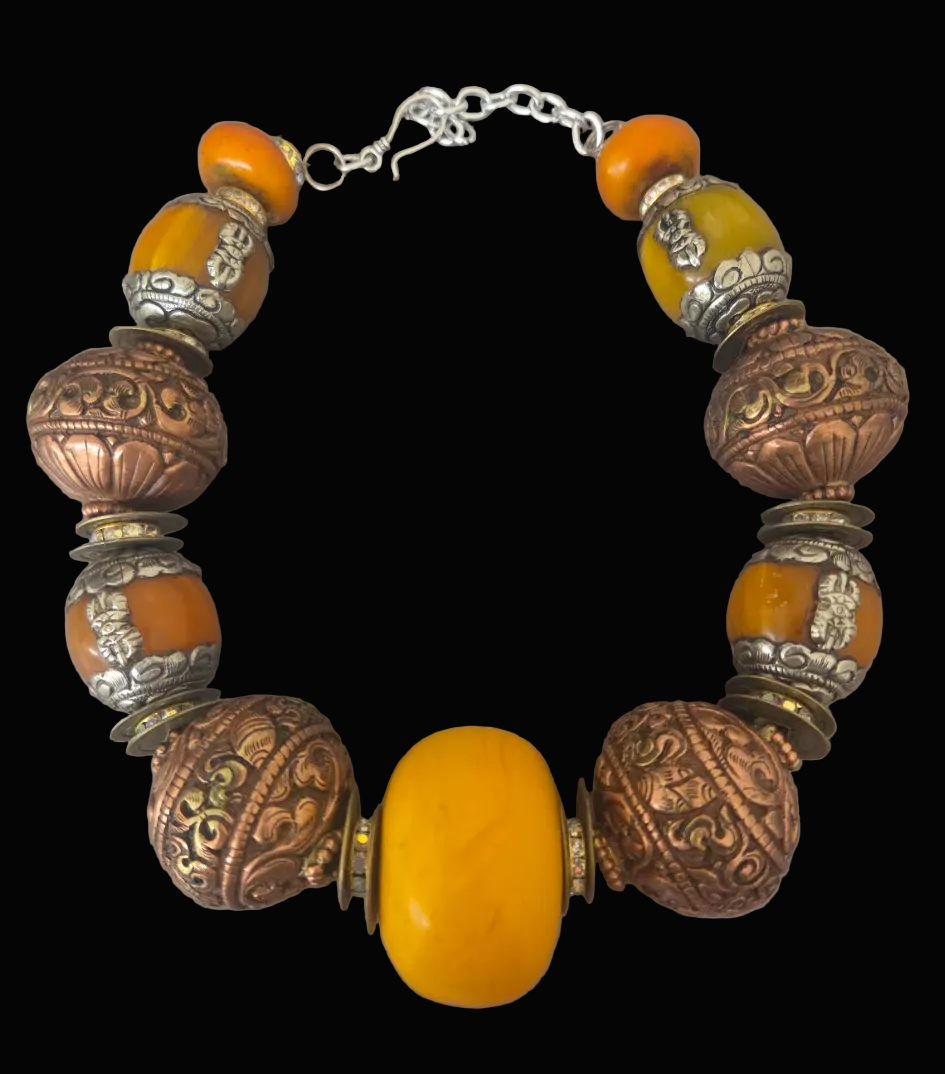 Exotic Tibetan & African Oversized Beaded Statement Necklace - Unisex