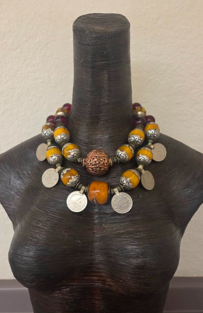 Tibetan Inspired Beaded Kuchi Coin Exotic Tribal Statement Necklace
