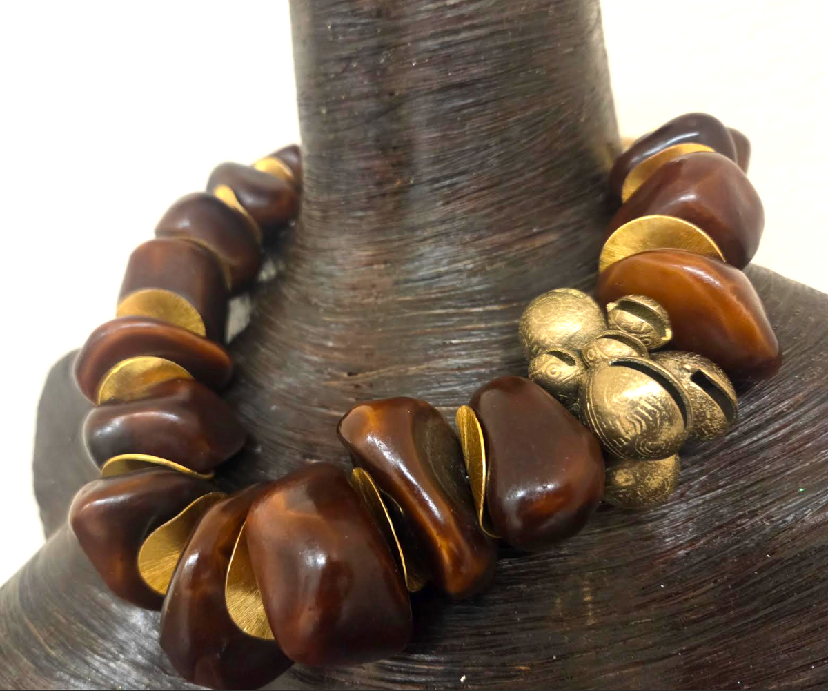Old Berber Tribal Resin Organic Freeform Statement Necklace - Unisex