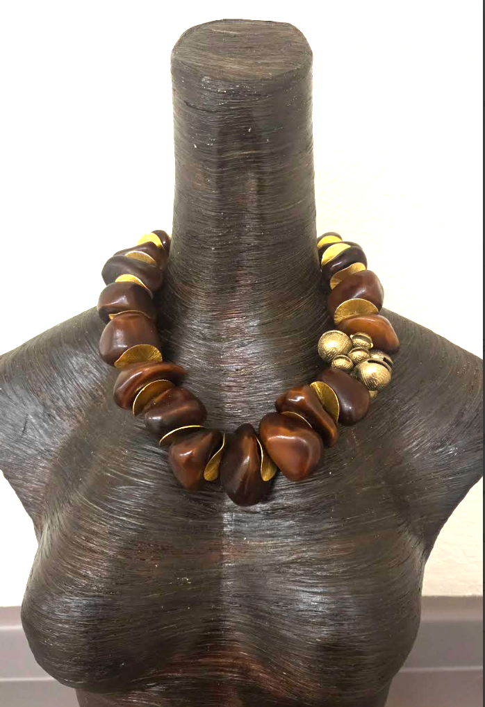 Old Berber Tribal Resin Organic Freeform Statement Necklace - Unisex
